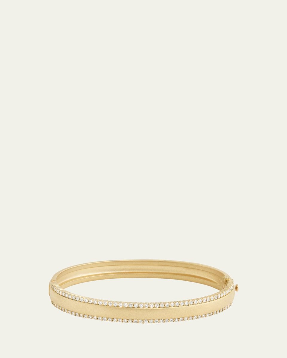 18K Yellow Gold Diamond Edged Hinged Bangle